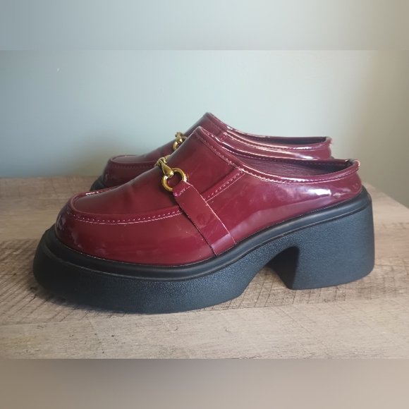 Cider Dark Academia Platform Loafers Clogs 10  Patent Burgundy Punk Cybergoth - Picture 3 of 11